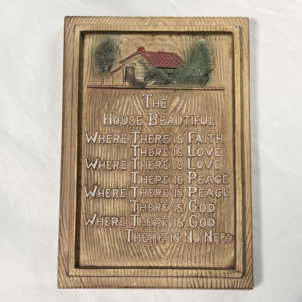 Vintage Victoria Ceramics Wall Plaque With Poem The House Beautiful “Faux Wood” - Picture 10 of 14